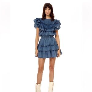 Stellah Denim Blue Ruffle Mini Dress